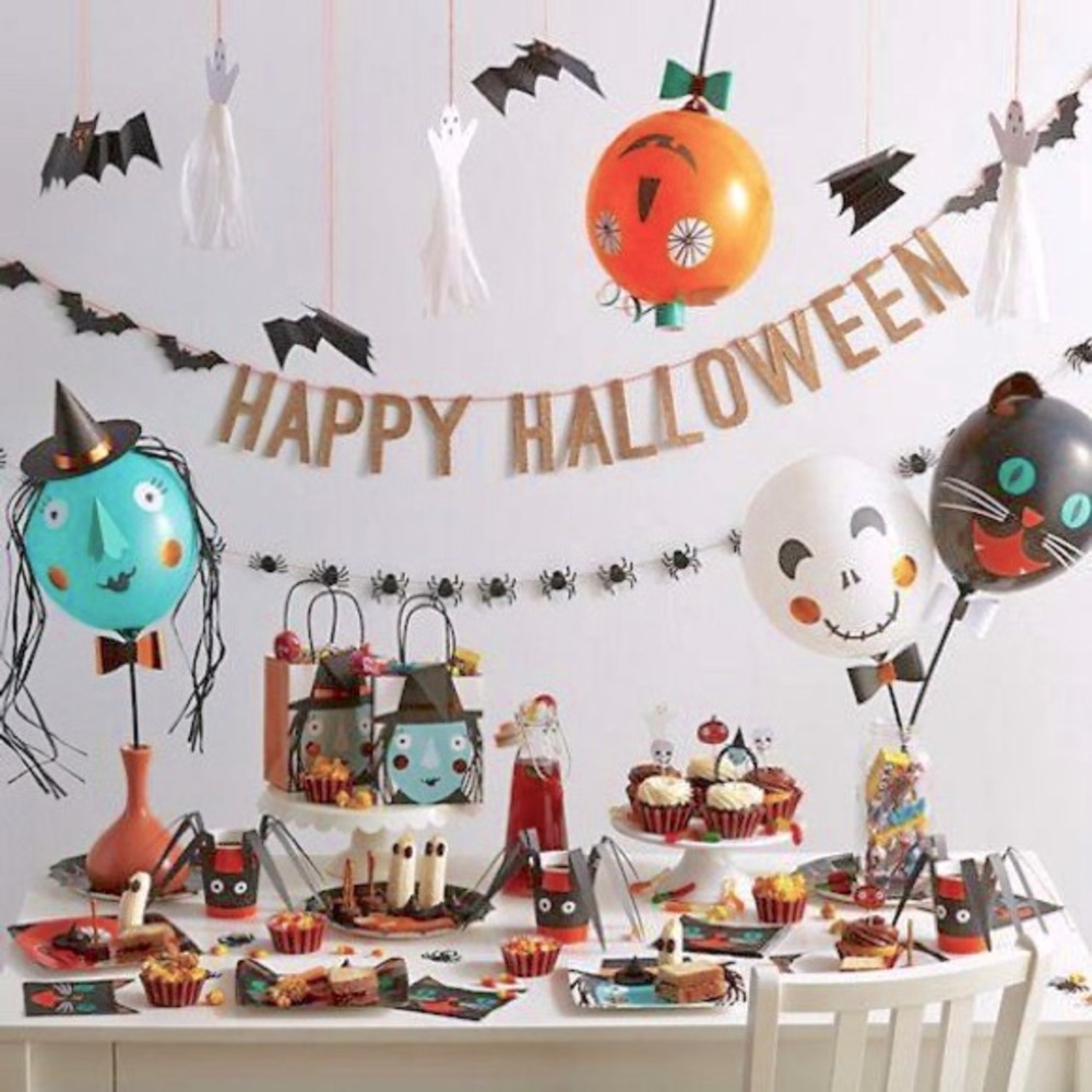 NWT - Meri Meri Happy Halloween Orange Sparkle Banner with bats on each …